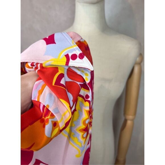 Vintage 1970s Plus Size Psychedelic Blouse Dagger Collar Top Mod MCM Disco L XL - Picture 8 of 8